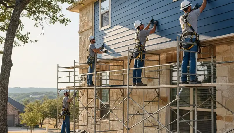 Austin, TX siding contractor on a residential exterior project with professional siding installation