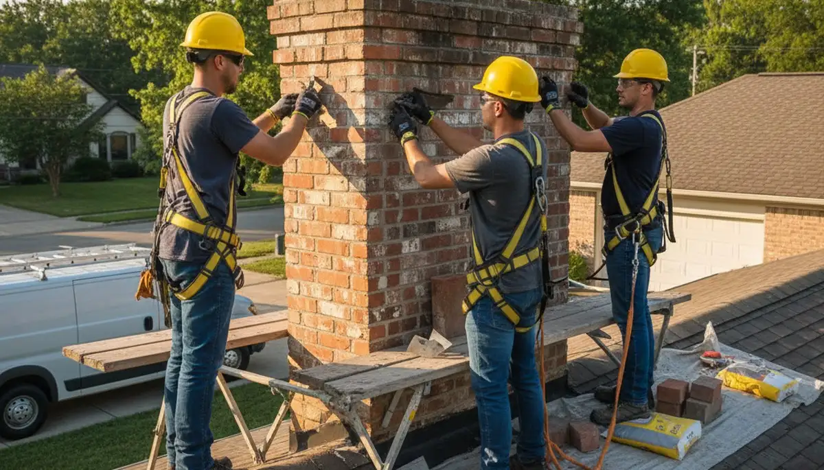 Austin, TX chimney repair by FX Remodeling & Exteriors on a residential masonry chimney