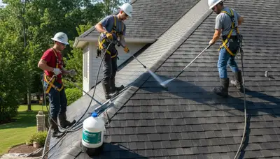 Austin, TX roof cleaning service removing algae and grime from a home roof by FX Remodeling & Exteriors